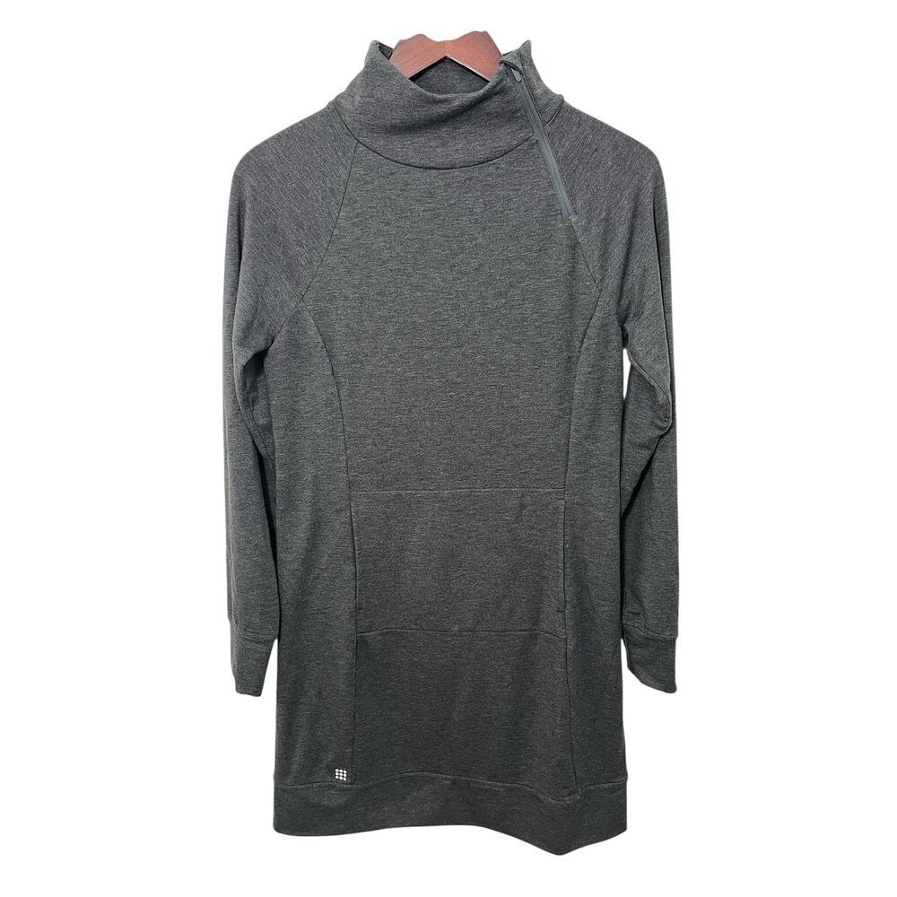 Title Nine Gray French Terry Guthrie Dress Small Mock Neck Kangaroo Pocket Midi